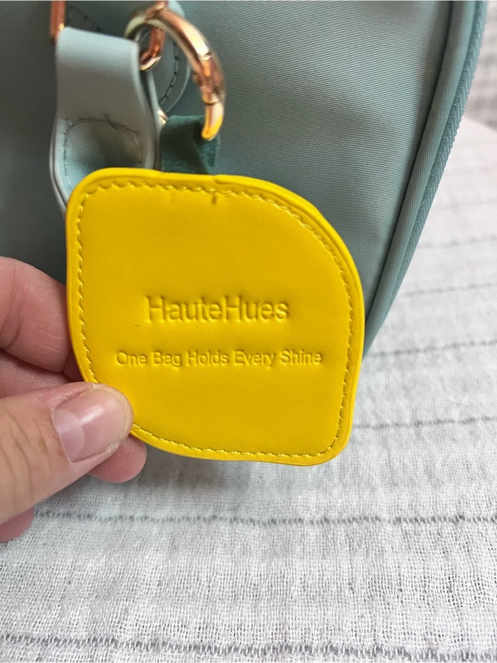 Mint Green Top-Handle Cosmetic Bag with Yellow Mirror Charm